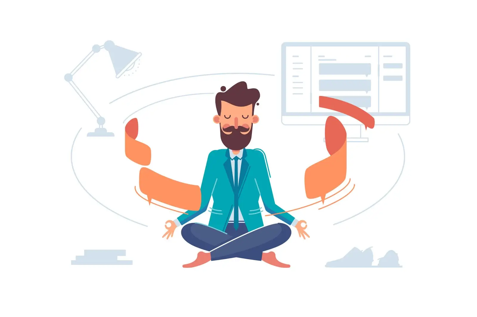 A businessman practicing yoga to relax in an office