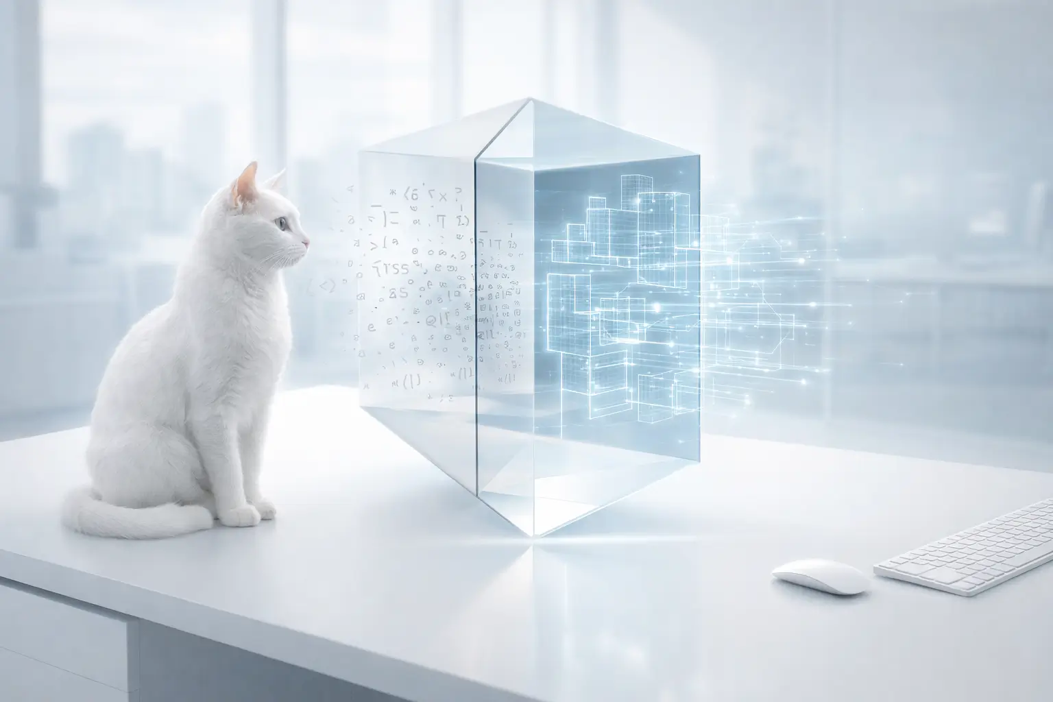 Cat facing a light prism