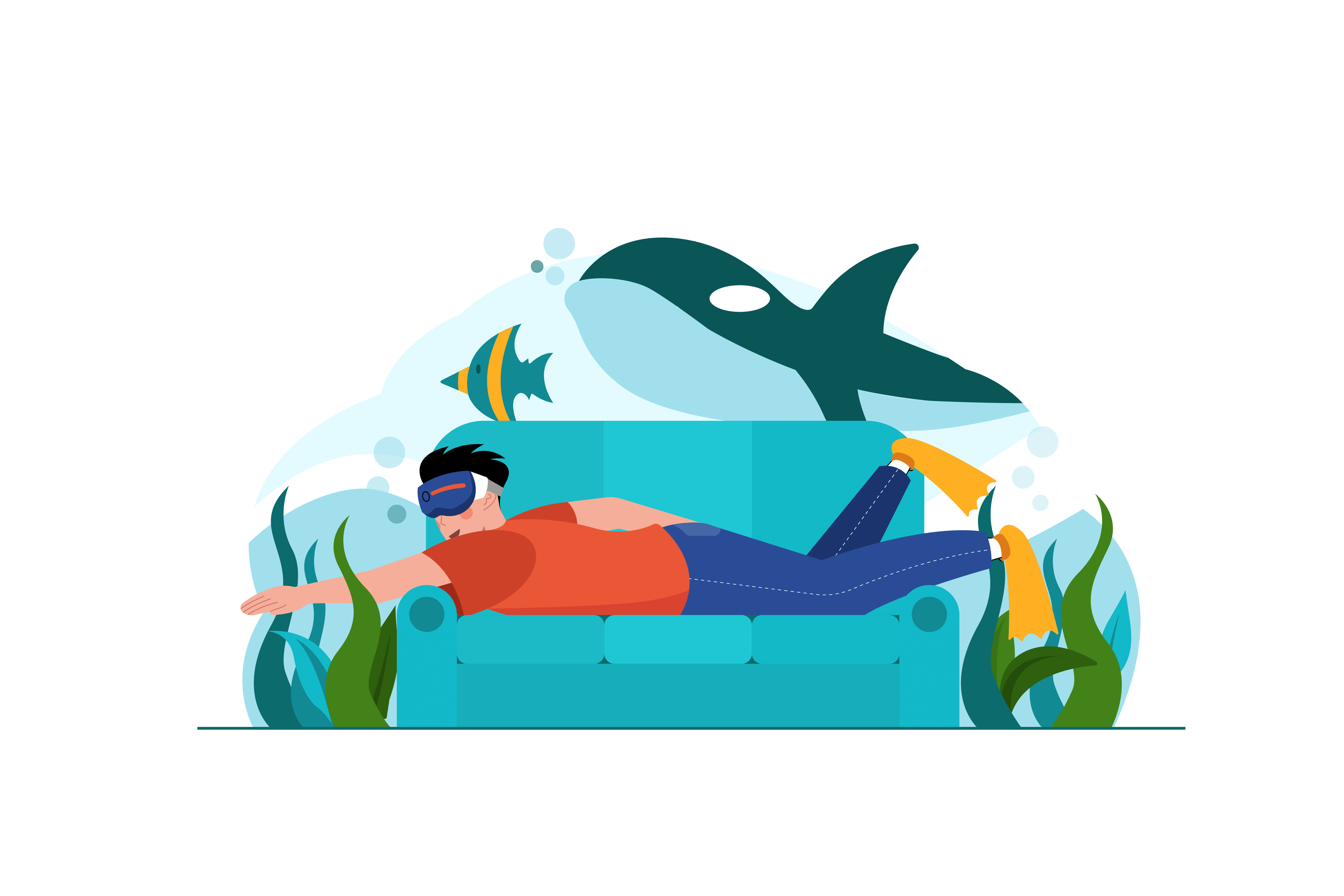 Extended Reality: A man experiencing a virtual sea tour