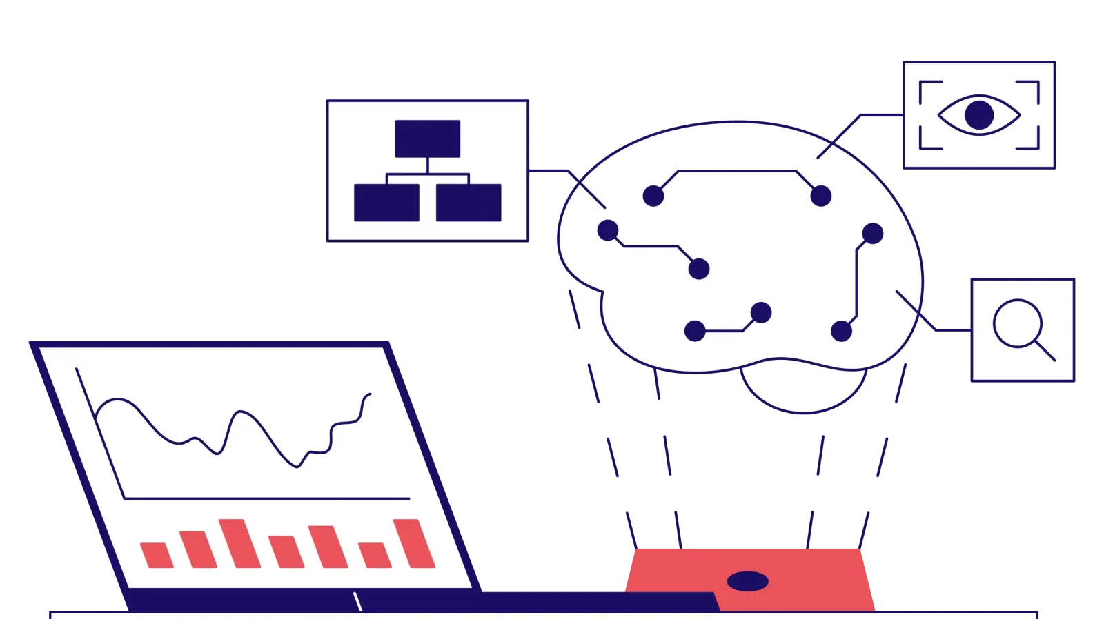 An image of an artificial brain or intelligence connecting the various units of a business