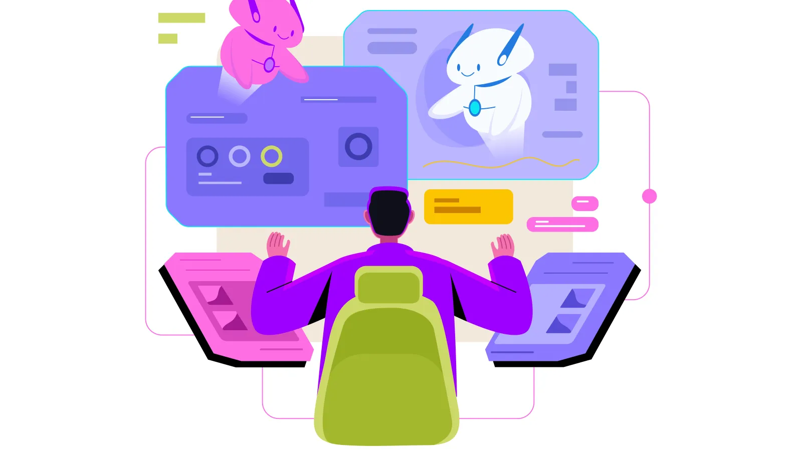A data-worker interacting with AI agents to monitor network resources.
