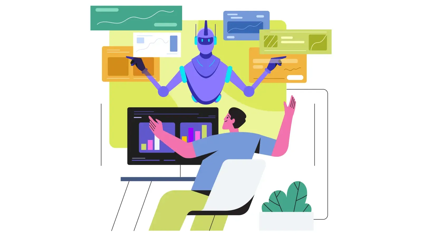 An Artificial Intelligence agent helping a man monitor resources