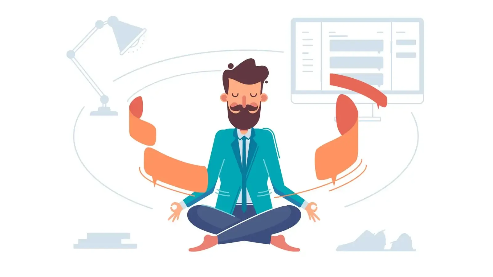 A businessman practicing yoga to relax in an office
