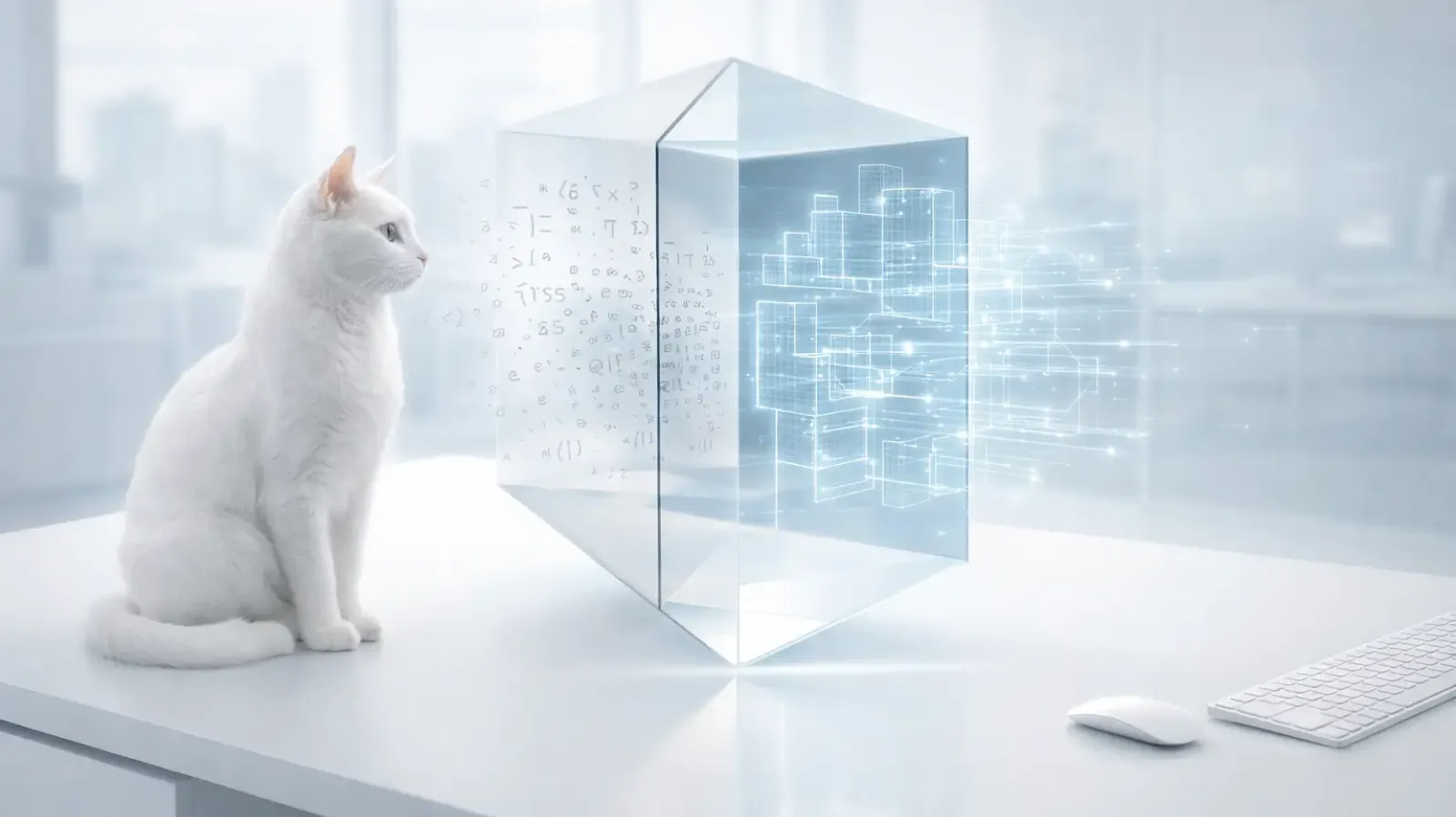 Cat facing a light prism