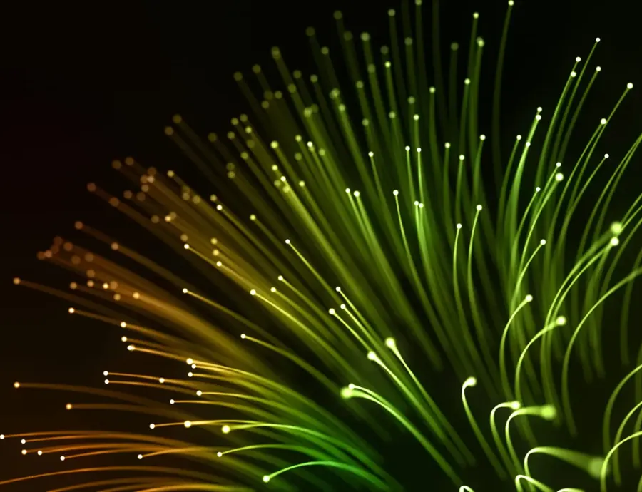 Fibre optic cables glowing in the dark