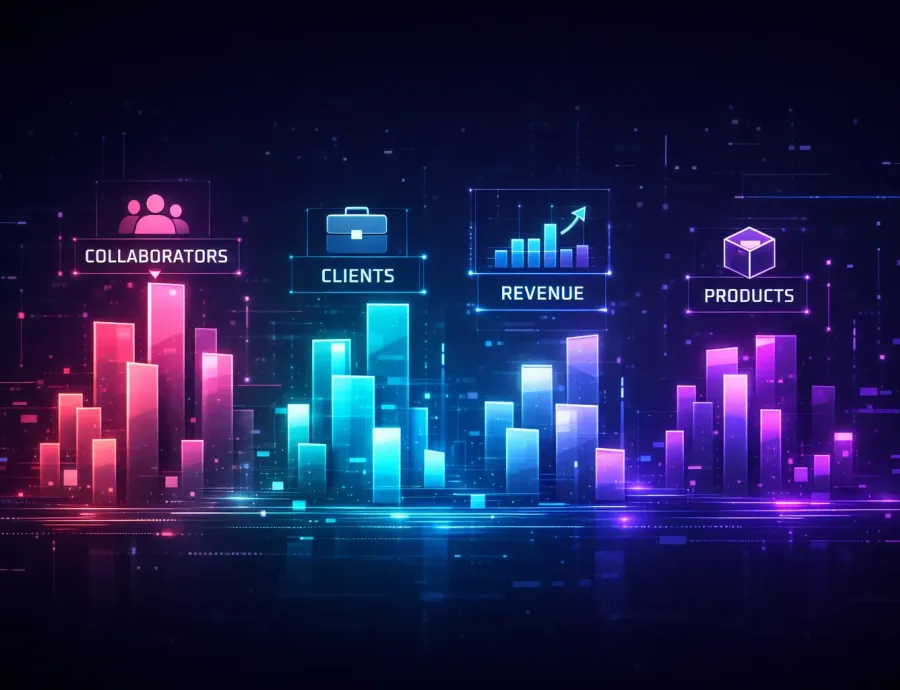 Our 2026 plan: 2 collaborators, 4 clients, $200k revenue, and 2 product launches: building trust into growth.